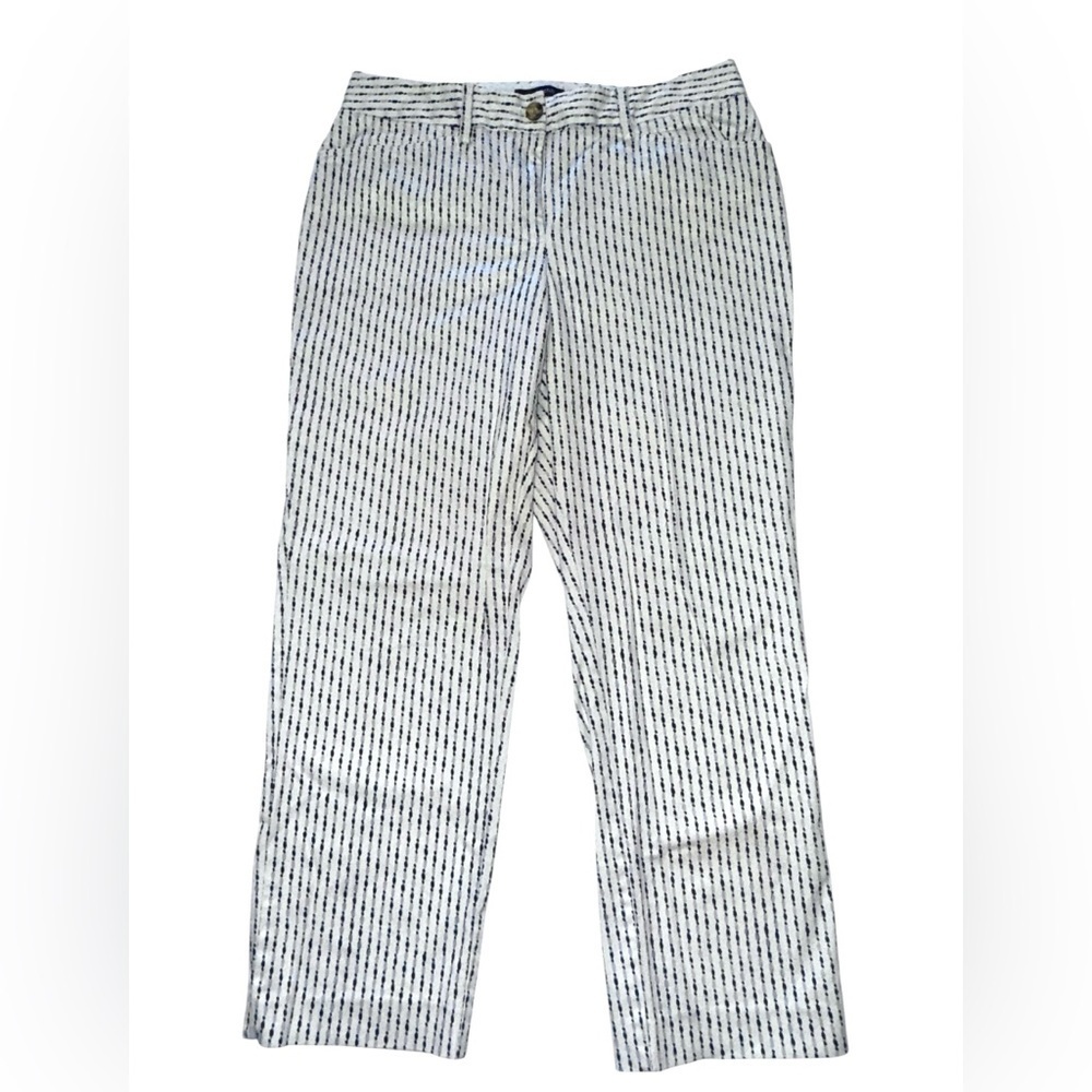 Land’s End Women’s Mid Rise Straight Leg Dark Navy and White Print Capri Pants 6